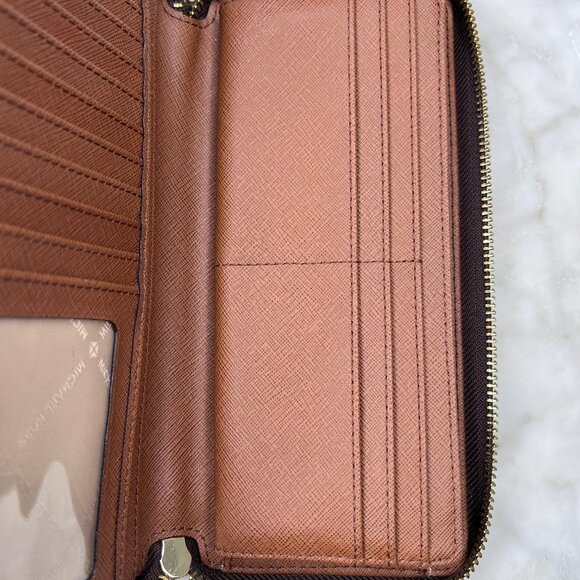 Michael Kors Continental Wallet JetSet Zippered Large Brown Wristlet Leather - Picture 12 of 16
